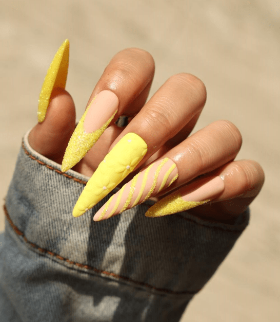 Yellow Dip Powder Nail Designs of 2023, yellow dip powder for nails