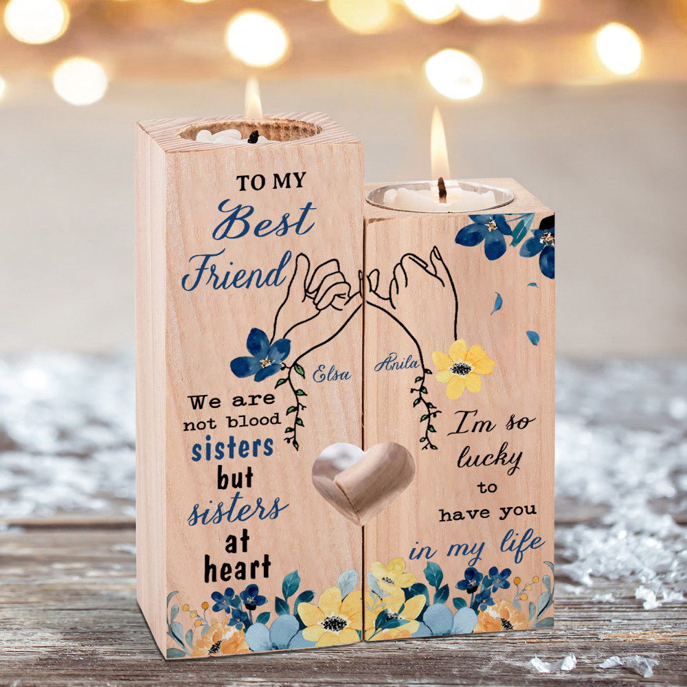 To My Best Friend Wooden Candle Holder Custom 2 Names Pinky Swear