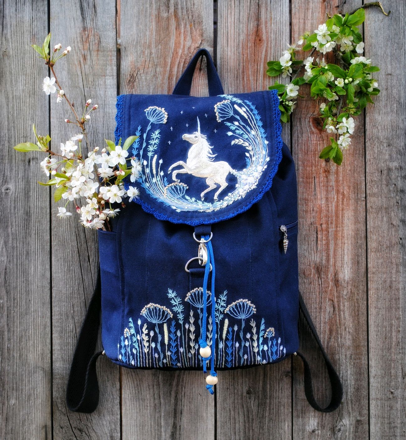 Canvas backpack " White unicorn"