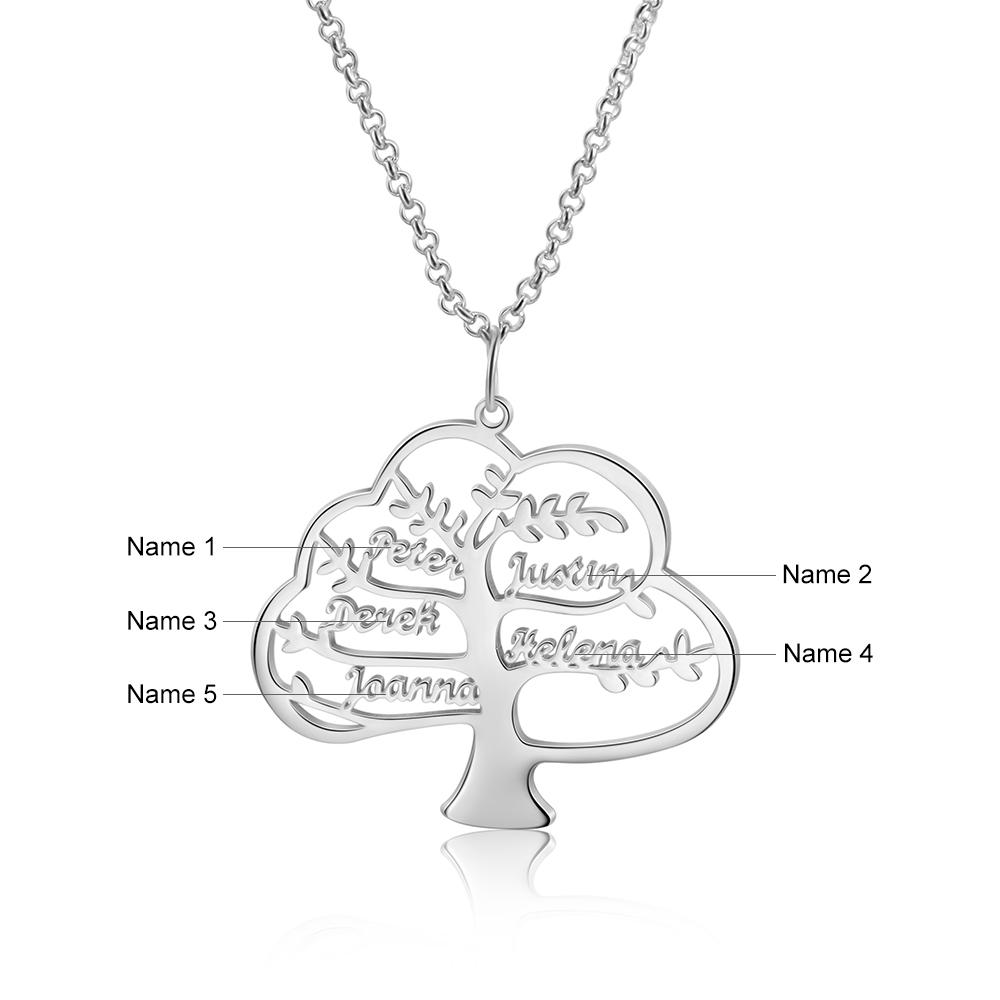 Personalized Family Tree Name Necklace Custom 5 Names Necklace