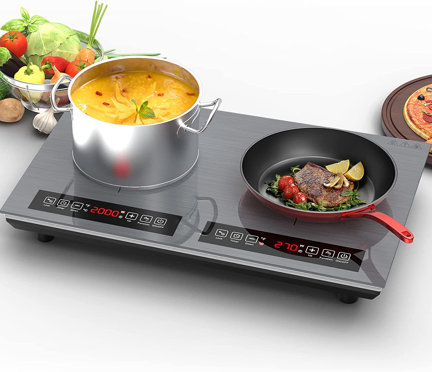 Induction Cooktop, Electric Cooktop with 2 Burners, LED Touch Screen, Overheat Protection