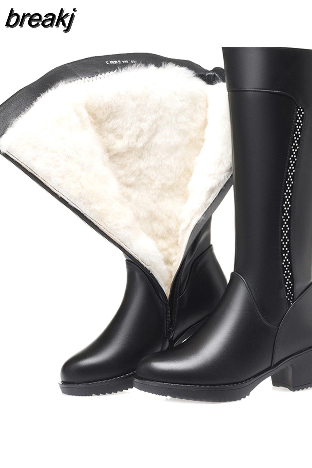 breakj High Boots Woman Winter 2023 Authentic Leather Black Fur Long