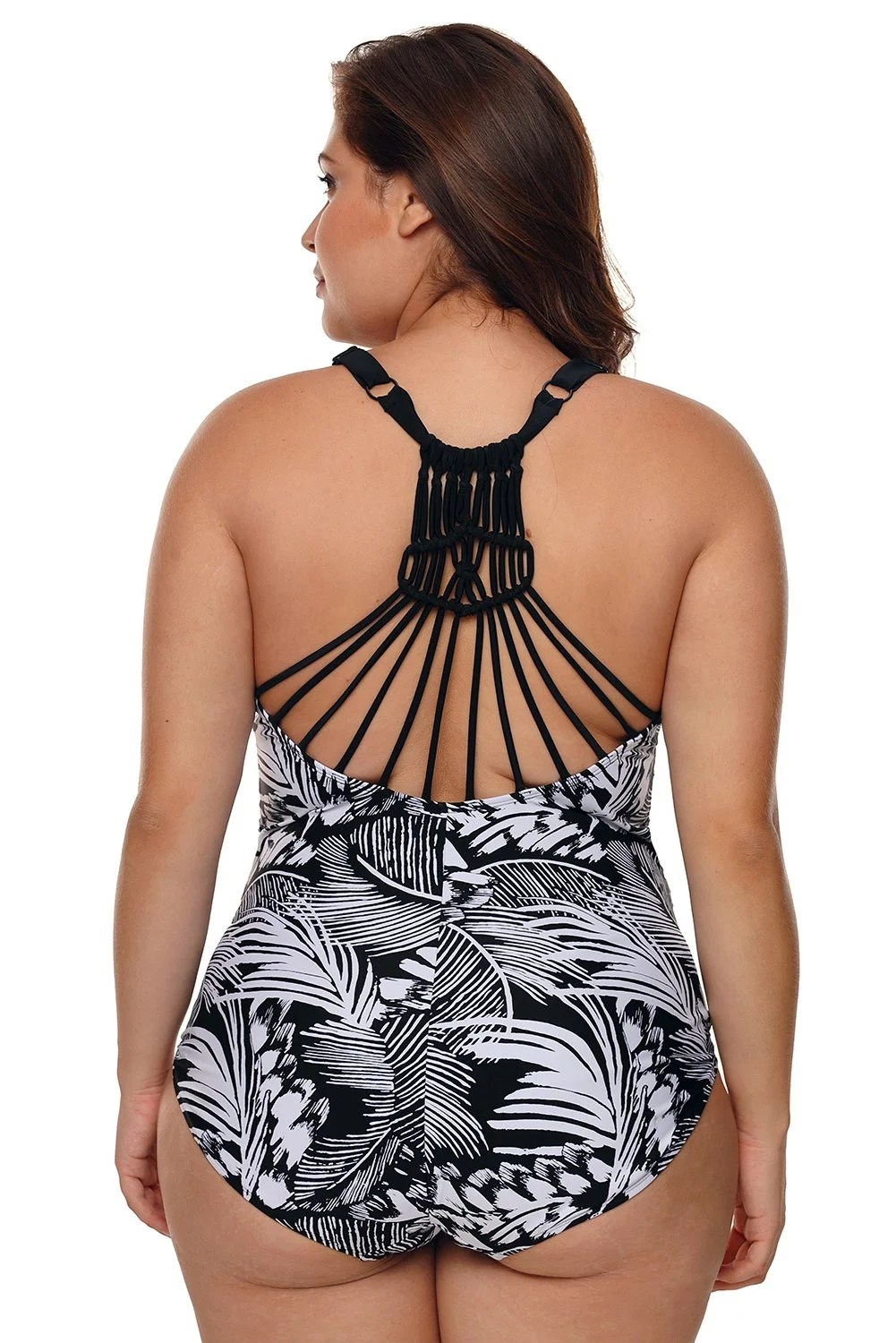Women's Plus Size Palm Leaf One Piece Swimsuit V Neck Hollow Out Back