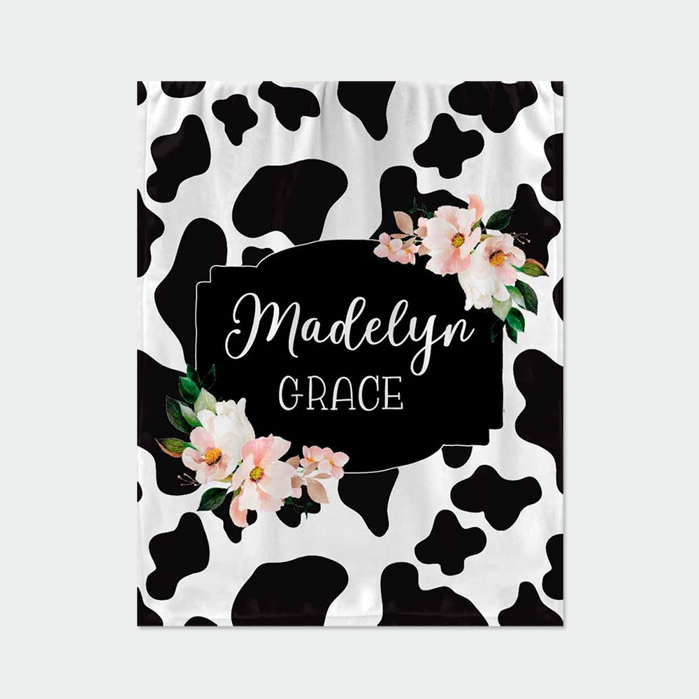 Personalized Cow Print baby girl blanket Custom Girl blanketDuckbe
