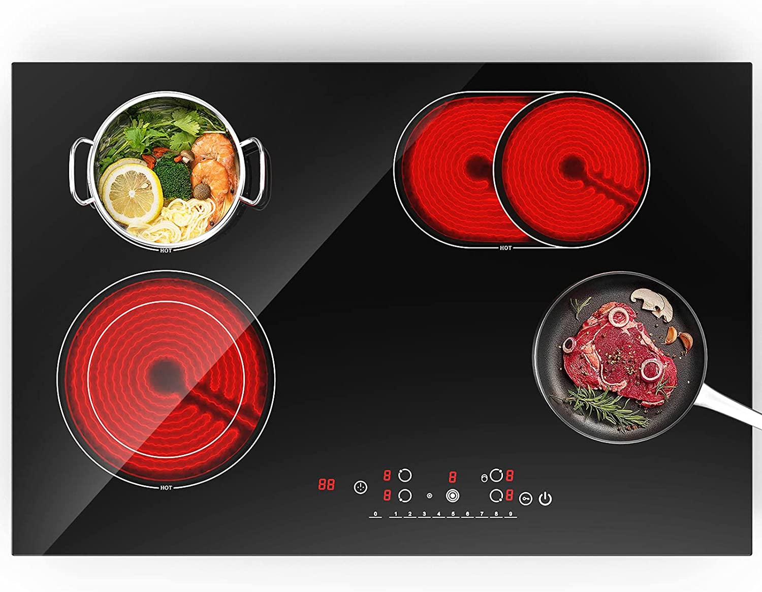 Electric Cooktop 30 Inch 4 Burners, 220v Electric Stove Top Builtin, ANHANE 7200W Electric