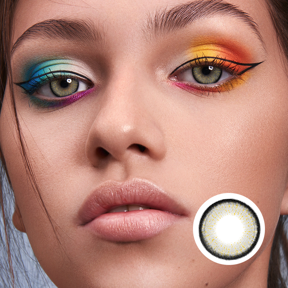 Gilded SandGrey Yearly Prescription Colored Contacts for Dark Eyes