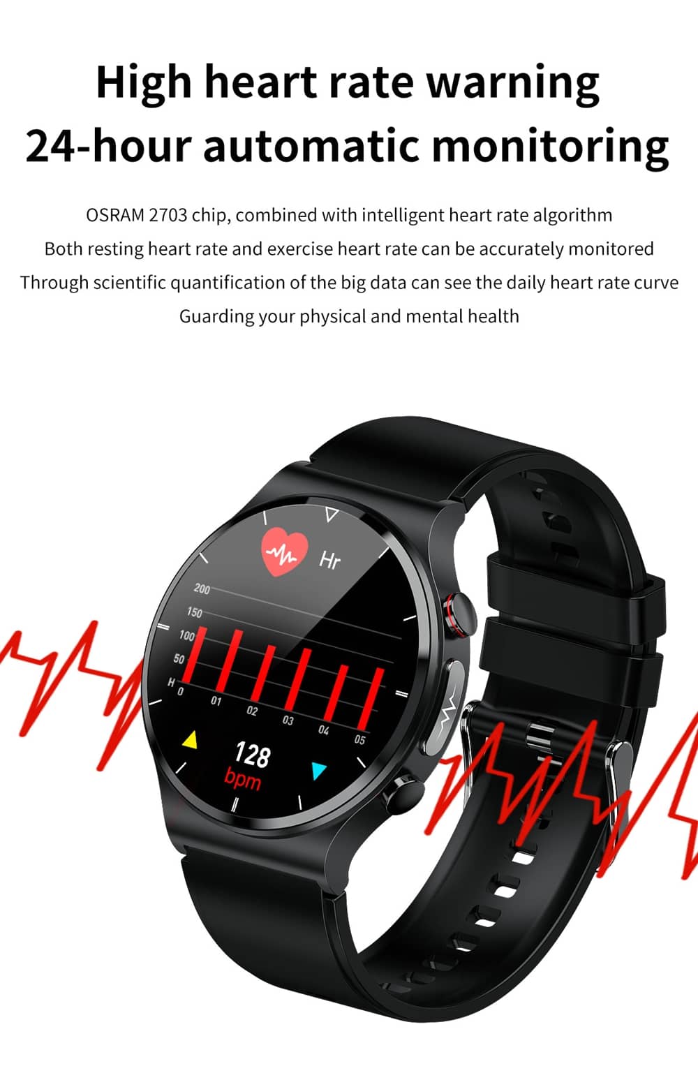 ECG Smart Watch with Blood Pressure Heart Rate Monitoring Body
