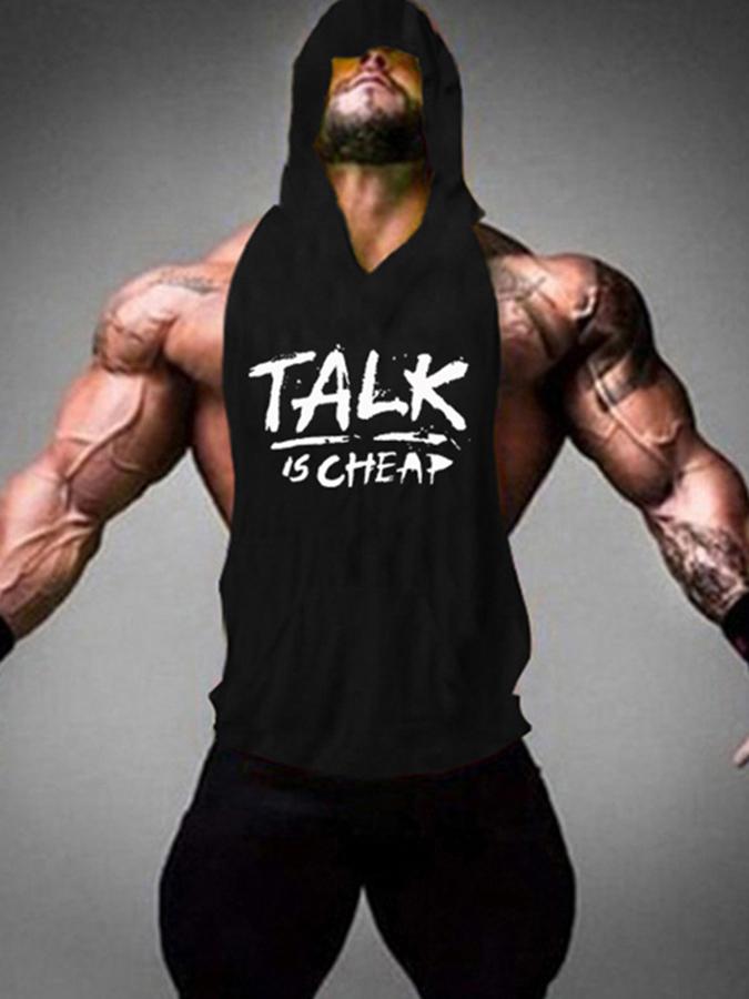 Mens Sports Fitness Letter Print Hooded Vest