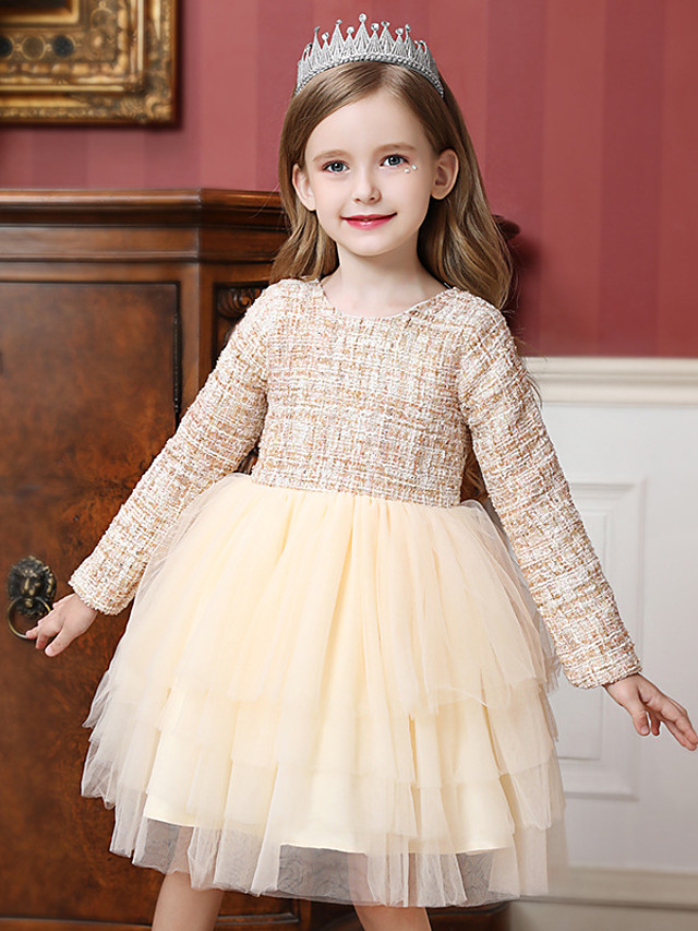 Daisda Princess Long Sleeve Jewel Neck Ball Gown Knee Length Flower