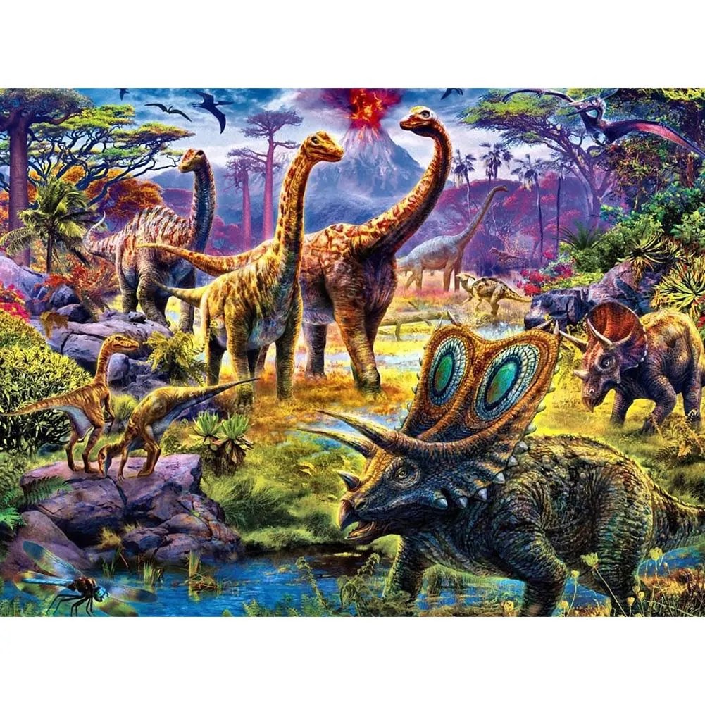 Peinture de diamant carré complet dinosaures