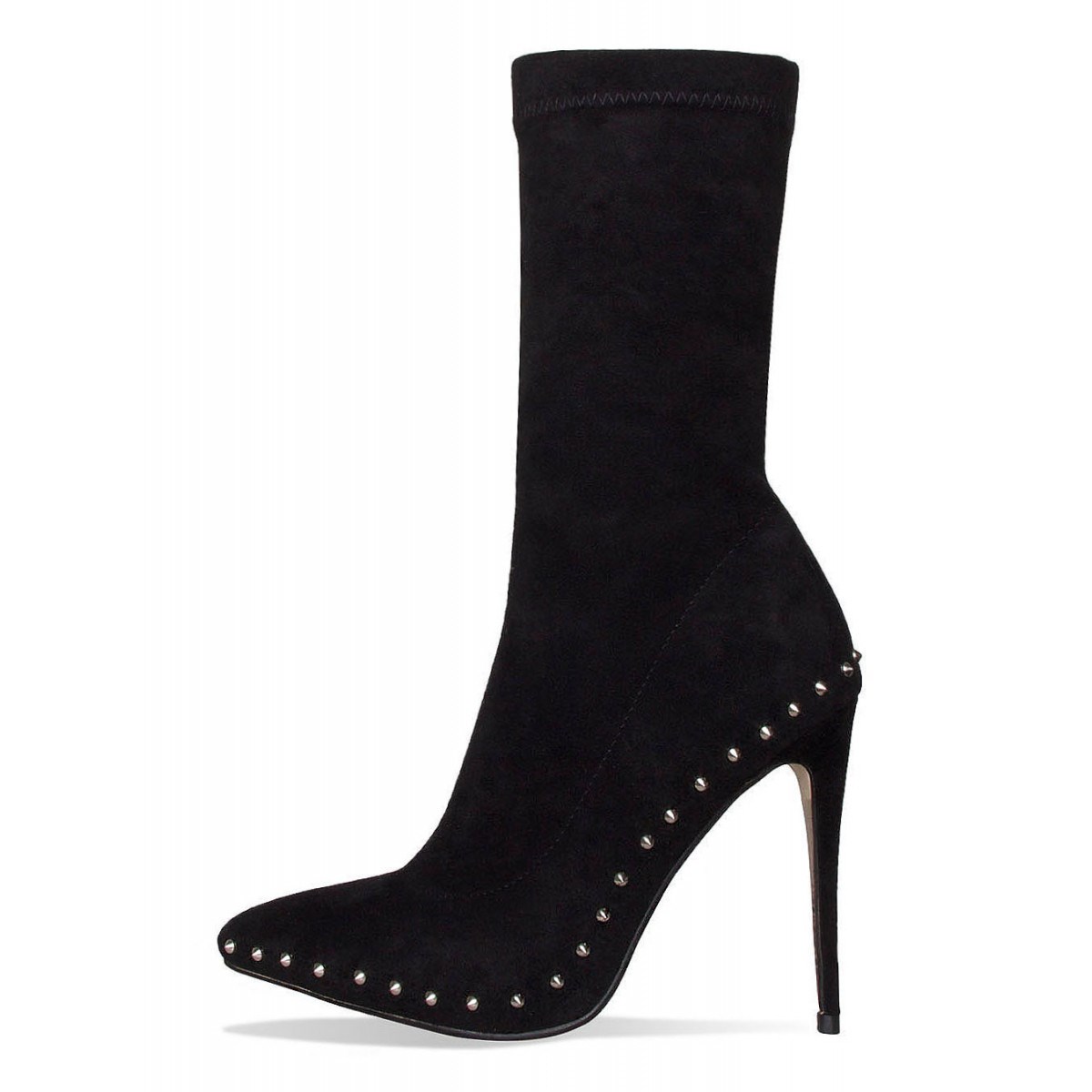 Black Rivets Fashion Boots Pointy Toe Stiletto Heels Suede Ankle Boots