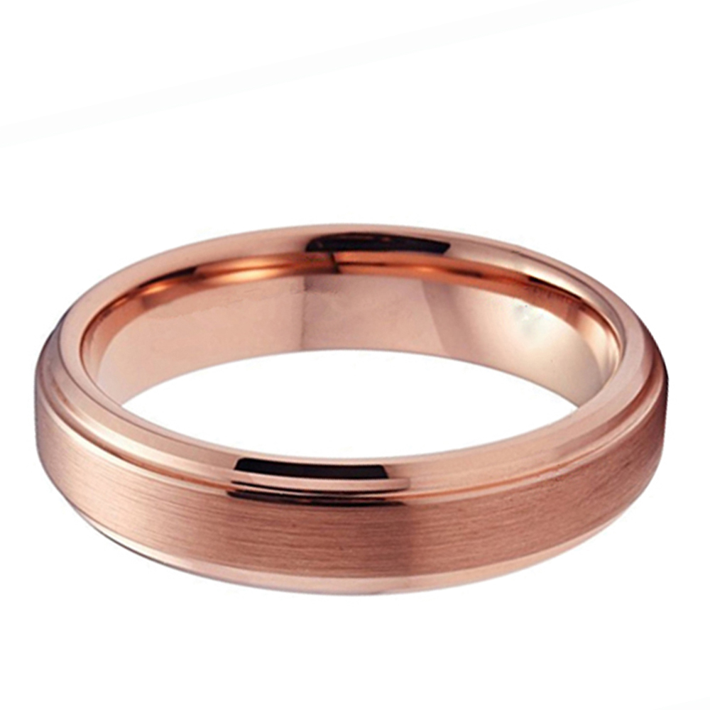 5mm Tungsten Carbide Ring Rose Gold Plated Wedding Band Step Beveled