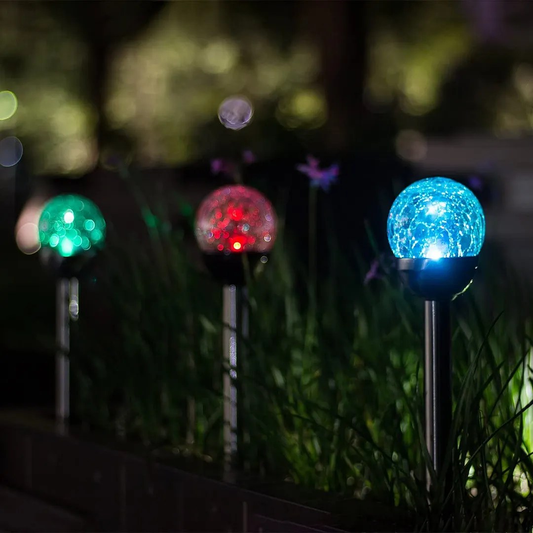 Solar Lights Outdoor Christmas Yard Decoration, Cracked Glass Ball Dual