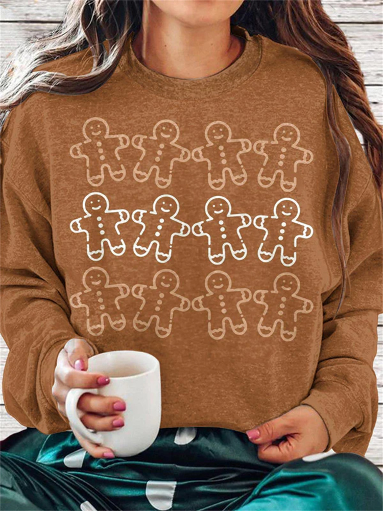 Comstylish Women's Cute Christmas Gingerbread Man Crew Neck Casual