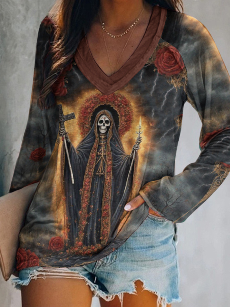 Comstylish Vintage Day Of The Dead Religious Art Print TShirt