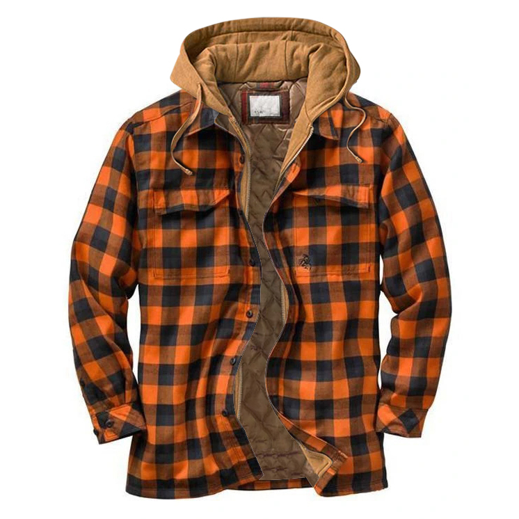 null Men's outdoor leisure thick hooded plaid jacket of dellbuychic