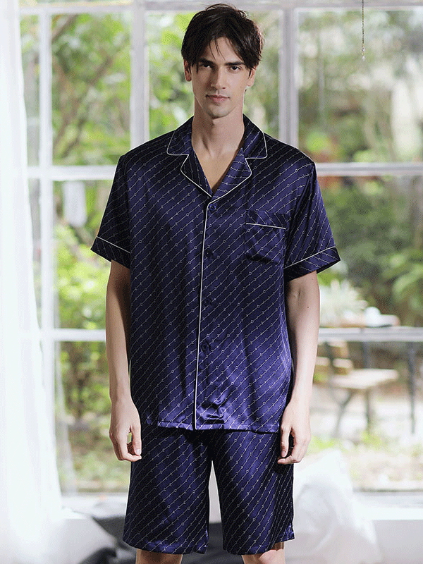 Monogrammed Classic Short Silk Pajamas Set For Men