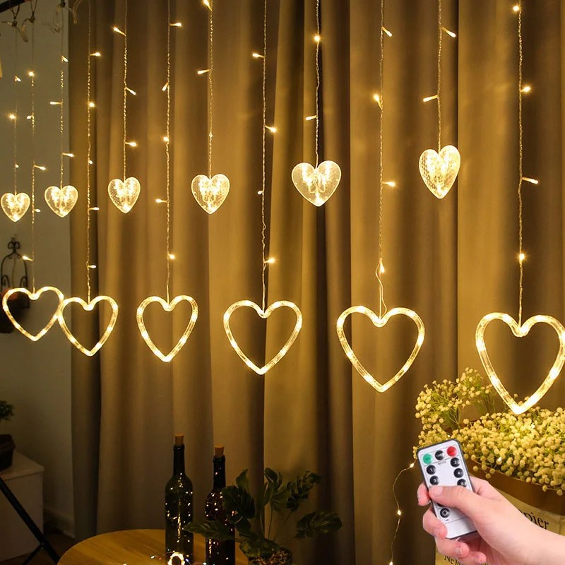 2.5M EU/US Plug Heart Shaped Curtain Light Fairy String Lights