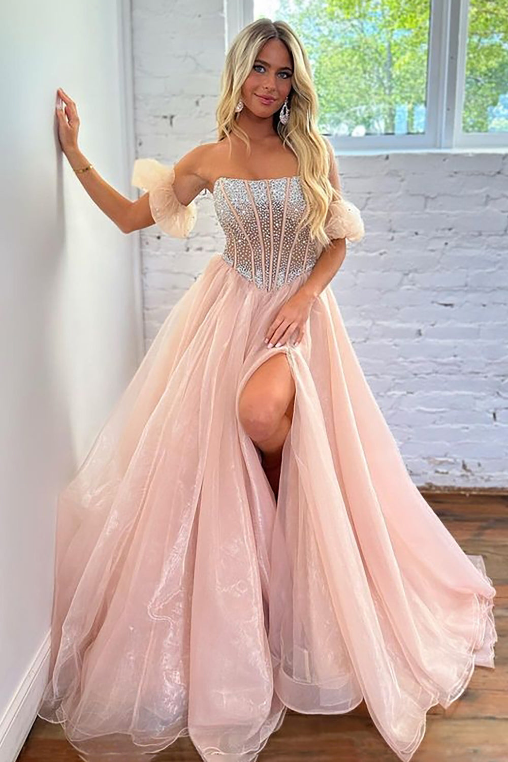 Hellymoon Women Blush Corset Prom Dress A Line Strapless Formal Dress