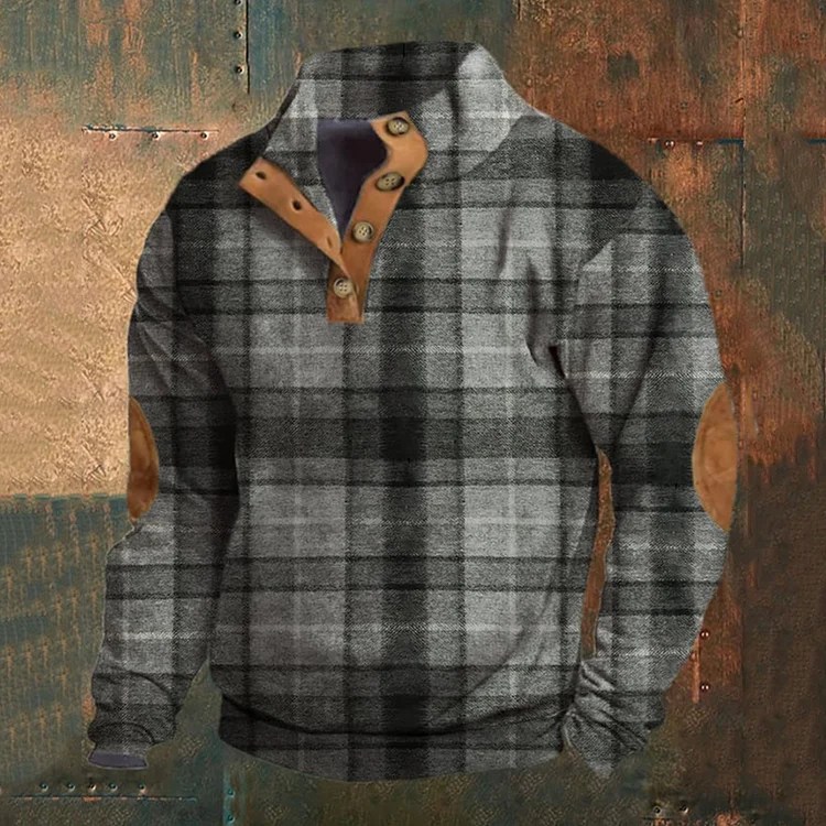 Comstylish Men's Retro Western Check Print Sweatshirt