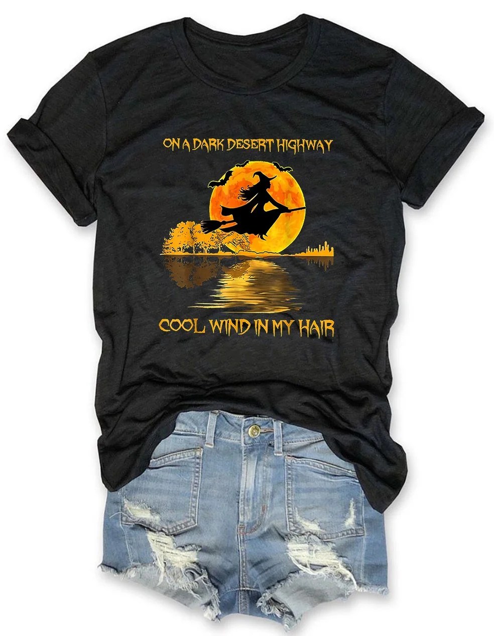 Witch Broom On A Dark Desert Highway Halloween TShirt