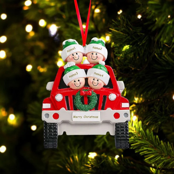 Customized Family Car Christmas Tree Ornament With 4 Names Hanging Ornament