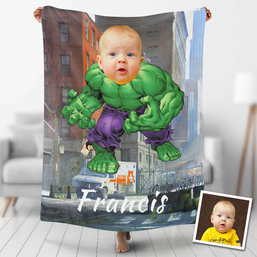 Custom Blankets Personalized Photo Blanket Fleece Hulk Boy, Painting Style