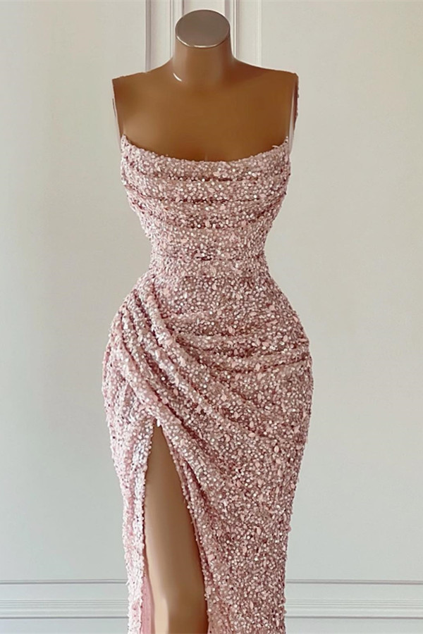 Bellasprom Strapless Sequins Mermaid Prom Dress Long With Slit