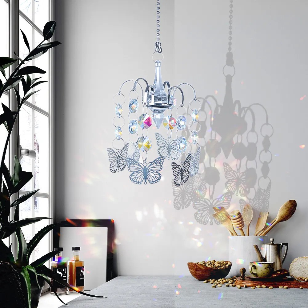 Crystal Beads Pendant Chandelier Shaped Suncatcher Hanging Prism Decor (C)