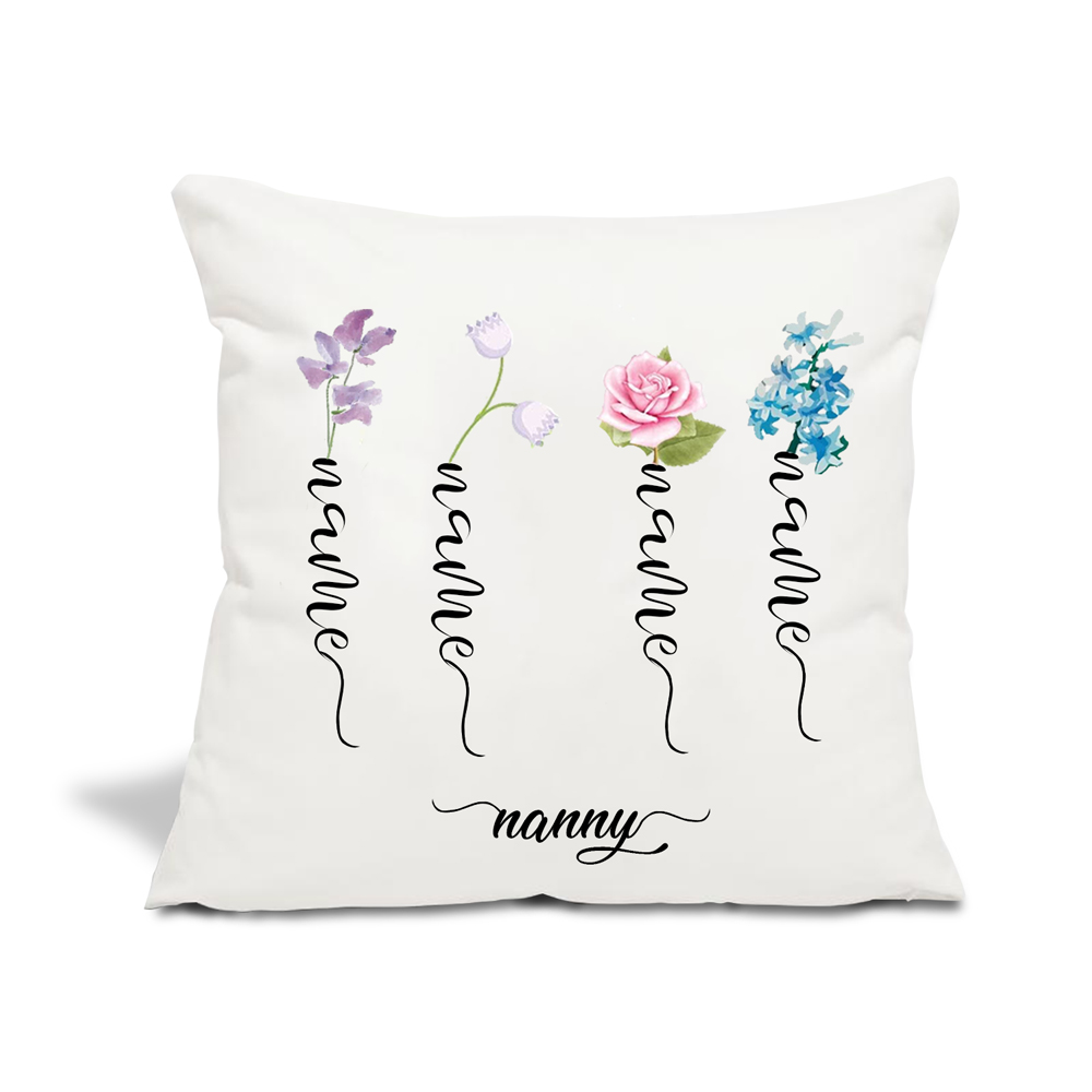 Personalized Birth Flower Pillowcase Custom 4 Names Pillow Cover Spring