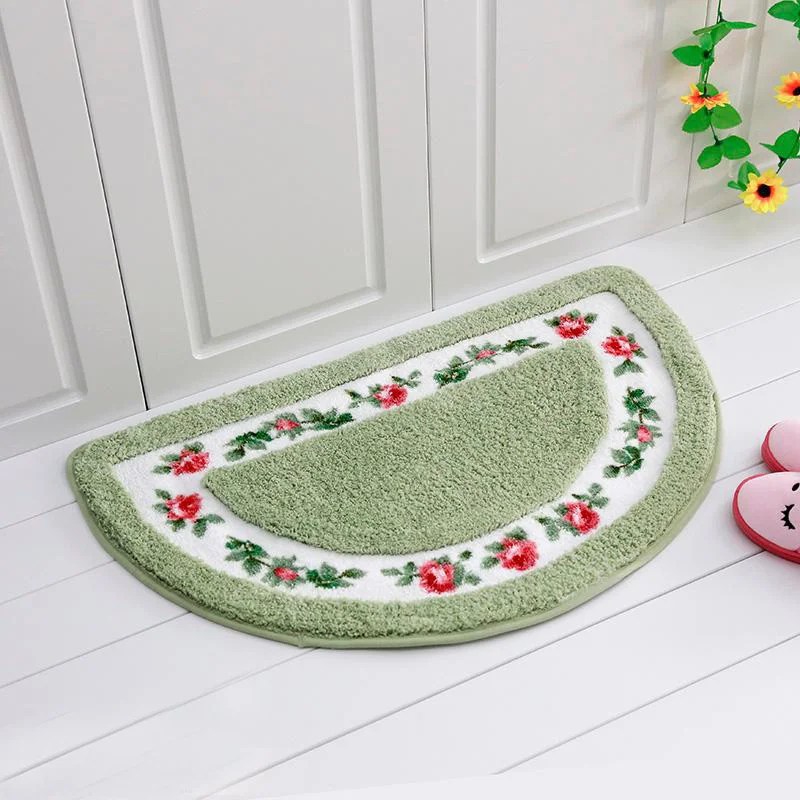 Noble Graceful Rose Pattern Halfround Bath Rug