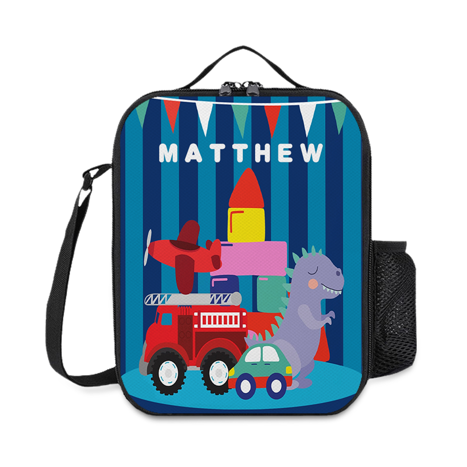 Custom Name Lunch Bag Personalized Blue Stripes Lunch Box Gifts for Kids