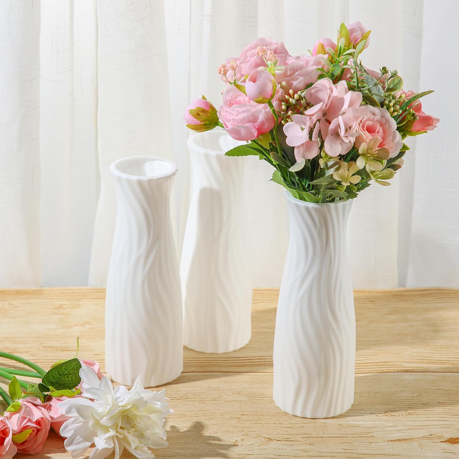 Hoolerry 12 Pcs White Plastic Flower Vases Bulk for Centerpieces White
