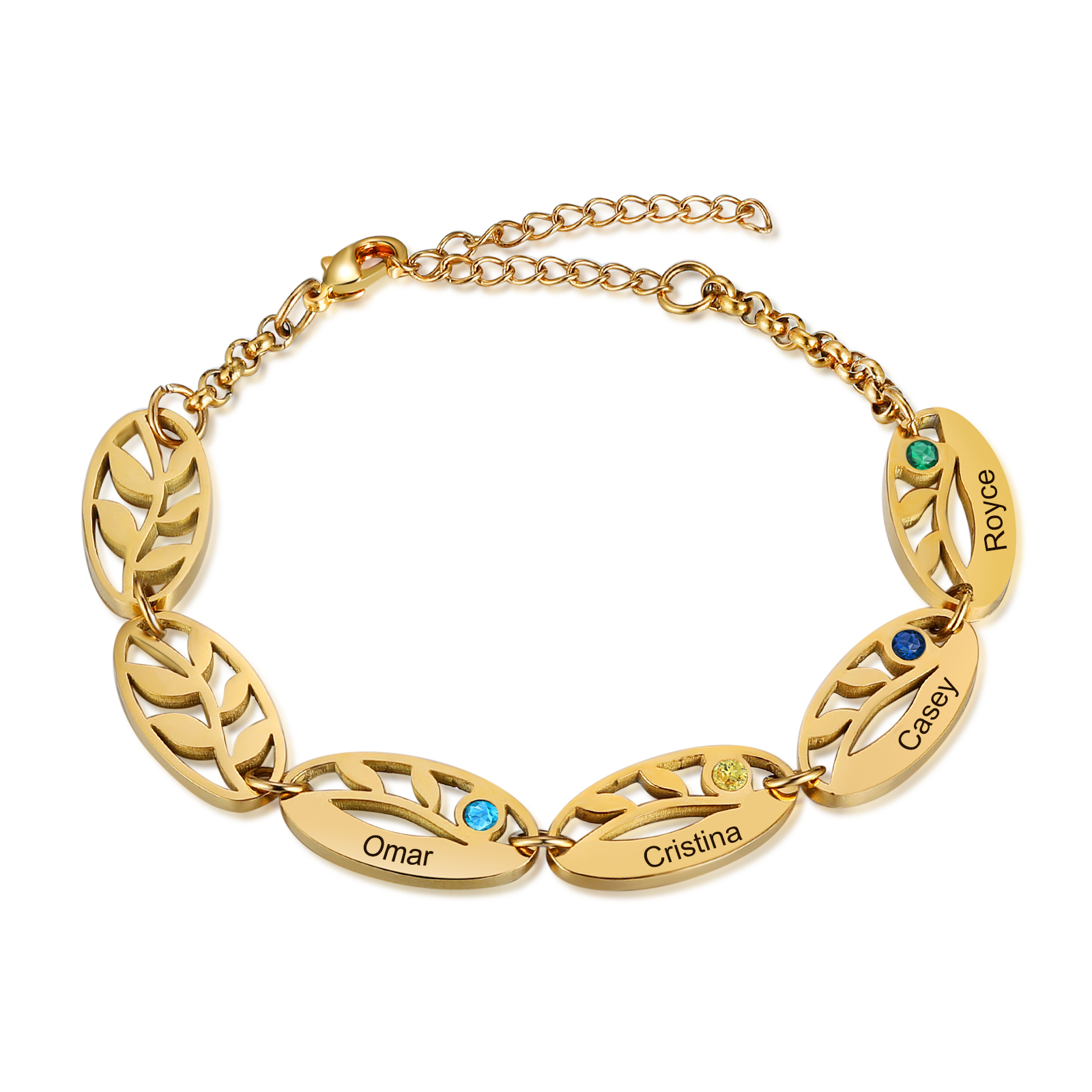Personalized Leaves Bracelet Custom 4 Names Golden Bracelet For Her