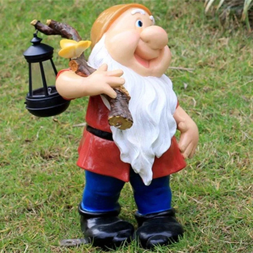 Yellow Butterfly Lantern Traditional Garden Gnome