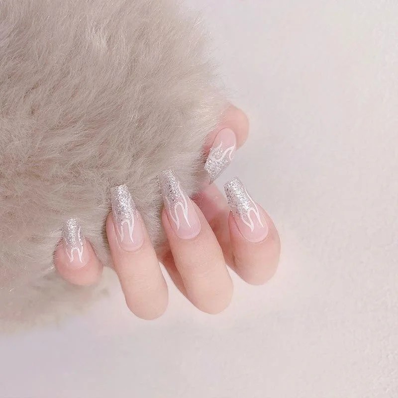 24pcs/Box 2021 Trend Black Flame False Nails Finished Fake Nails With