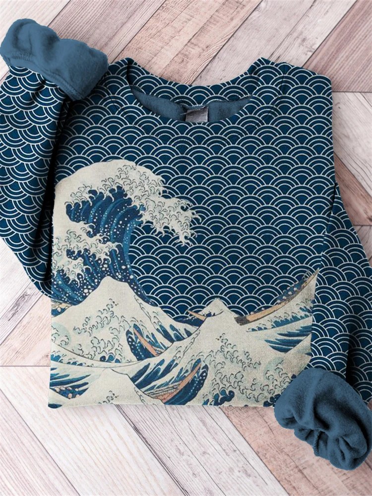 The Great Wave off Kanagawa Inspired Japanese Art Sweatshirt