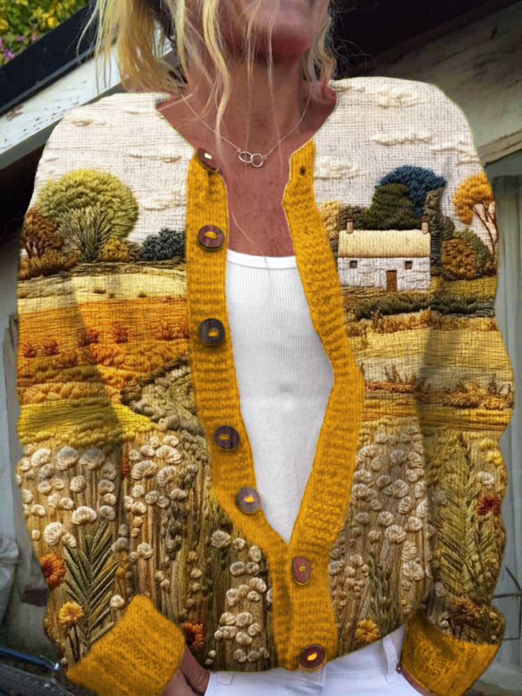 Comstylish Fall Rustic Embroidery Women's Sweater Cardigan