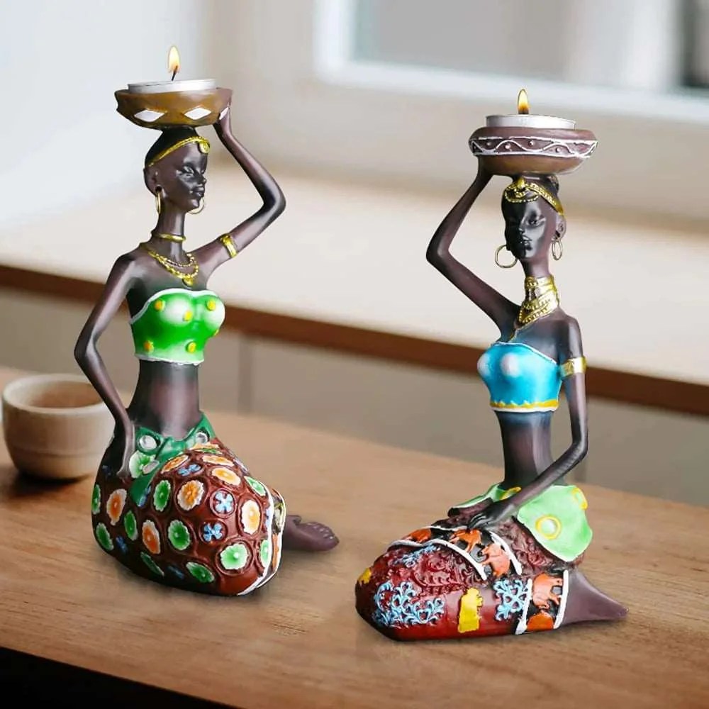 African Women Candle Holder Sculpture