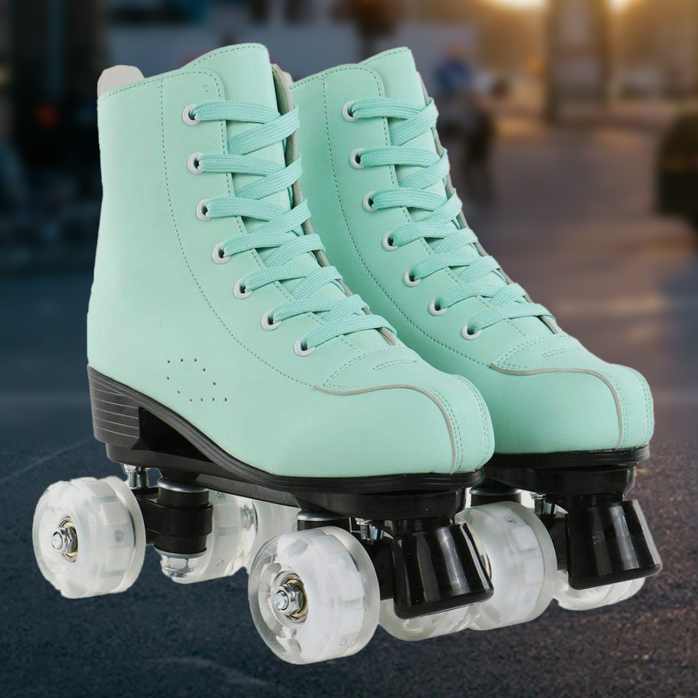 Green Roller Skates Double Row Light Up Wheels for Women Men Outdoor and Indoor