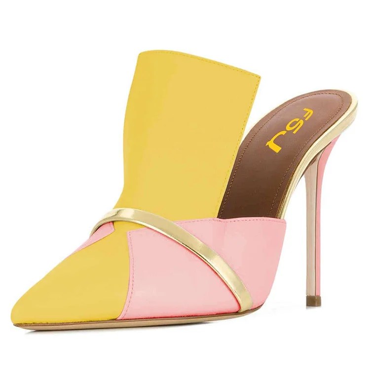 Yellow and Pink Mule HeelsFSJshoes