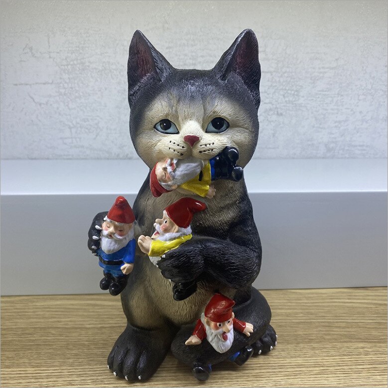 Cat Eating Gnomes Statue