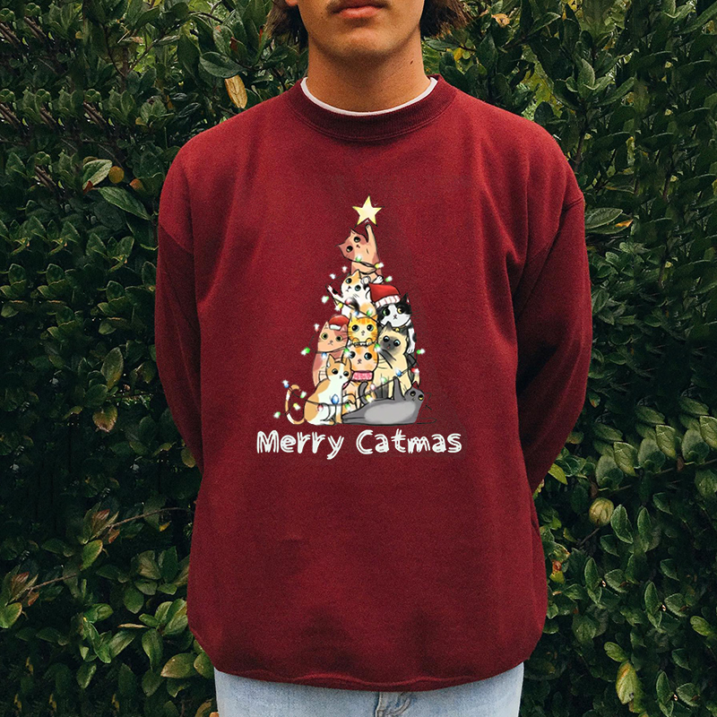 Christmas Cat Print Vintage Sweater