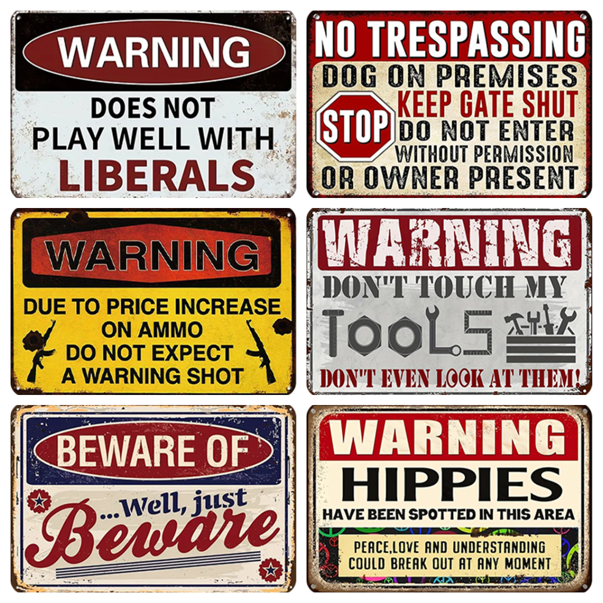 (Multi Style) Warning Vintage Metal Signs 8x12Inch (20x30cm