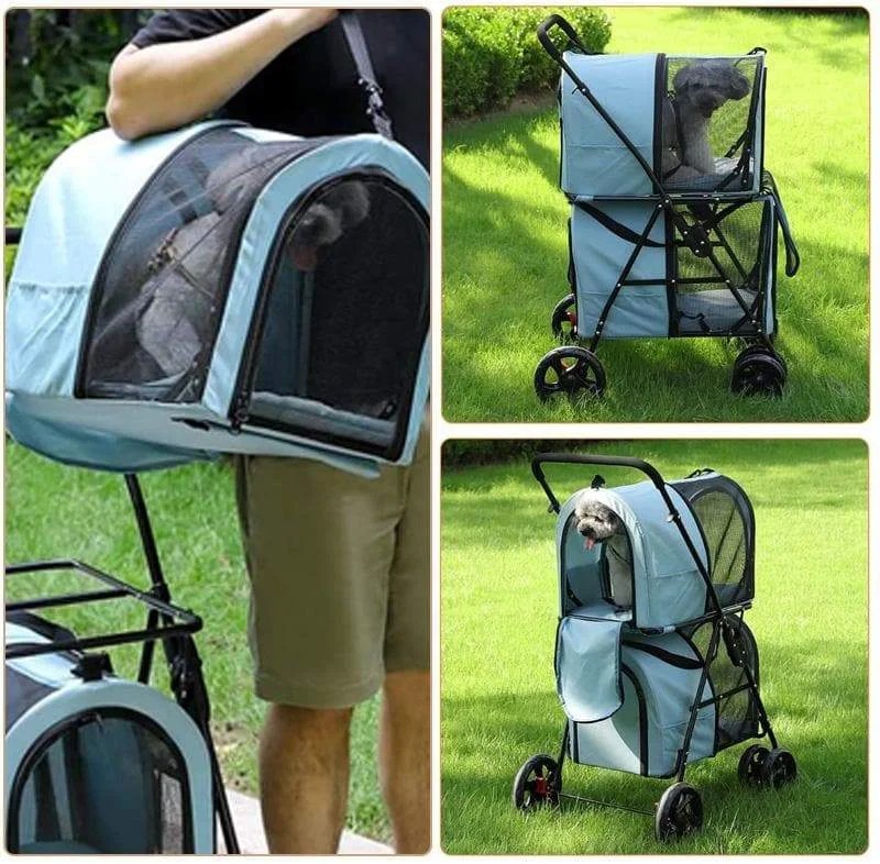 Double Pet Stroller for 2 Pets with Suspension System 360° Rotating