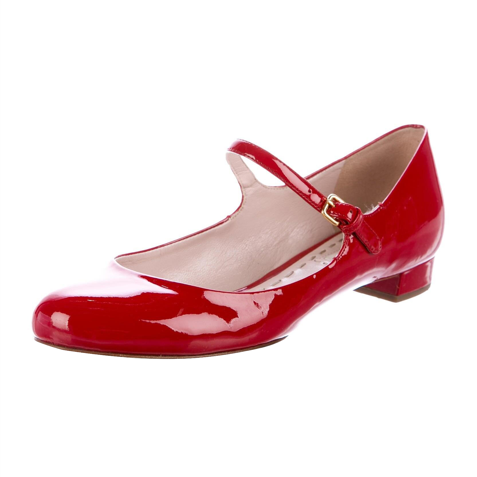 FSJ Red Patent Leather Low Block Heel Mary Jane ShoesFSJshoes