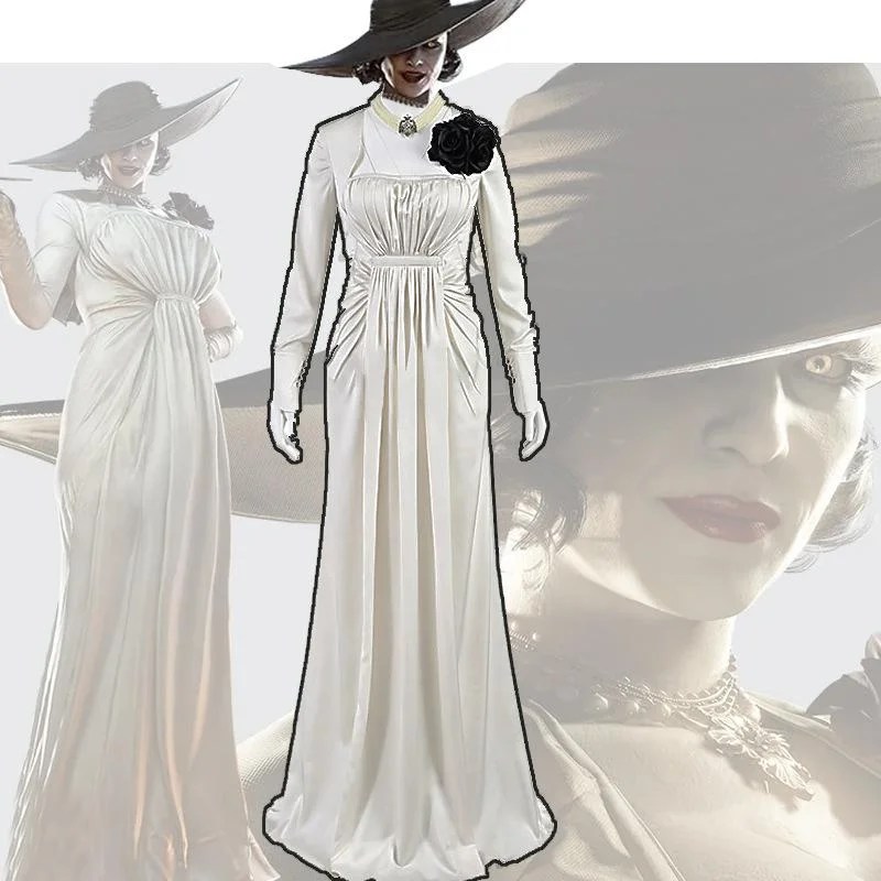 Resident Evil Village Lady Dimitrescu Cosplay Costume Dress Hat Outfits