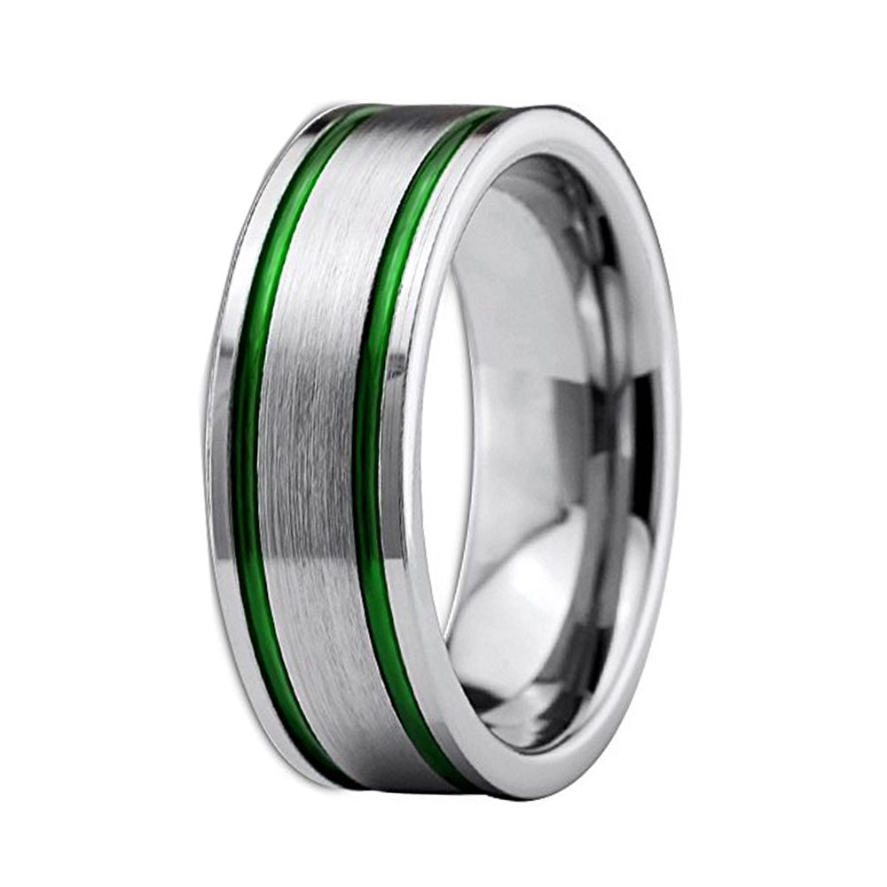 Can men wear Tungsten Carbide Mens Brushed Ring Double Green Grooved