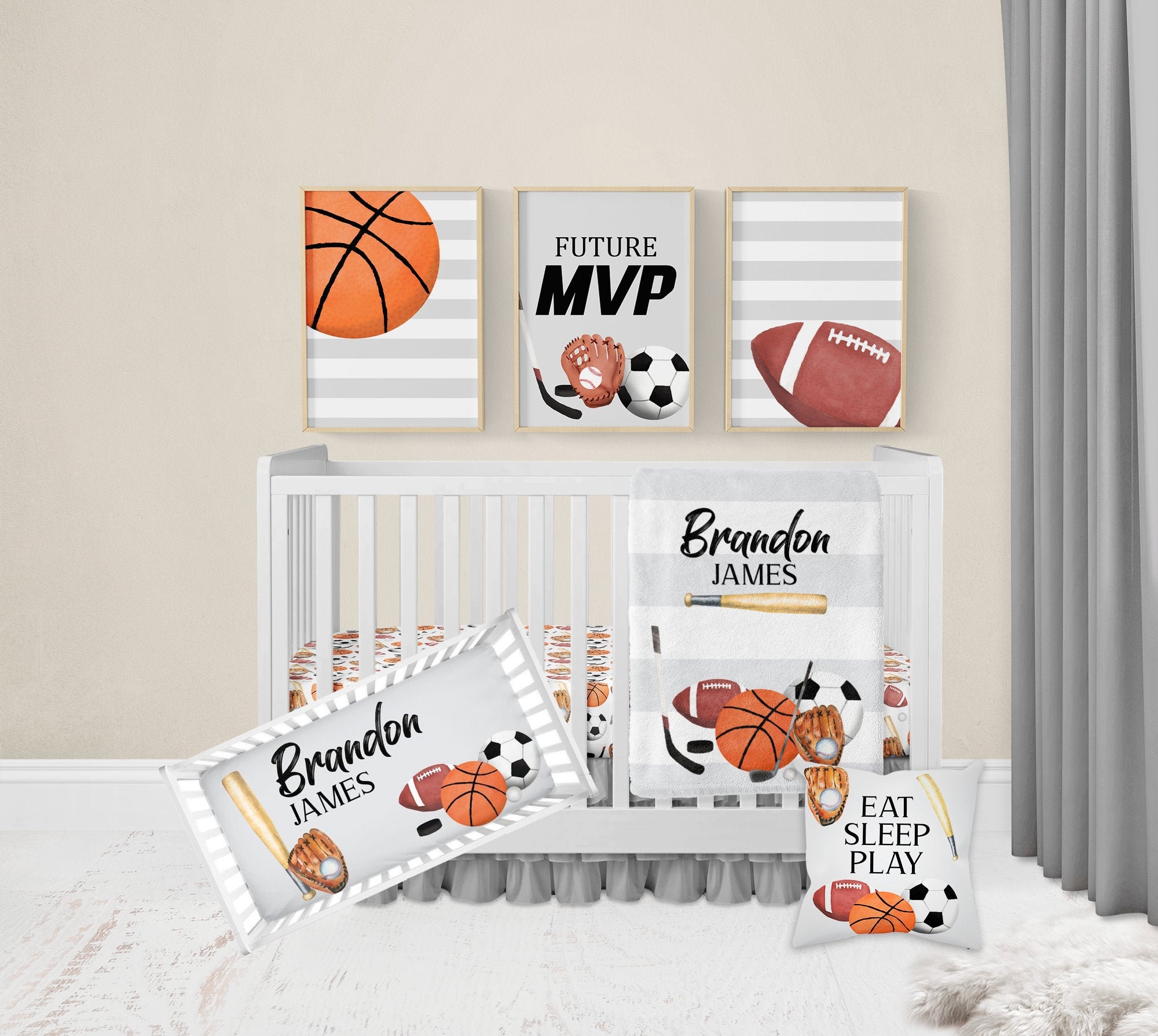 Personalized Baby Sports Crib Bedding SetBed37