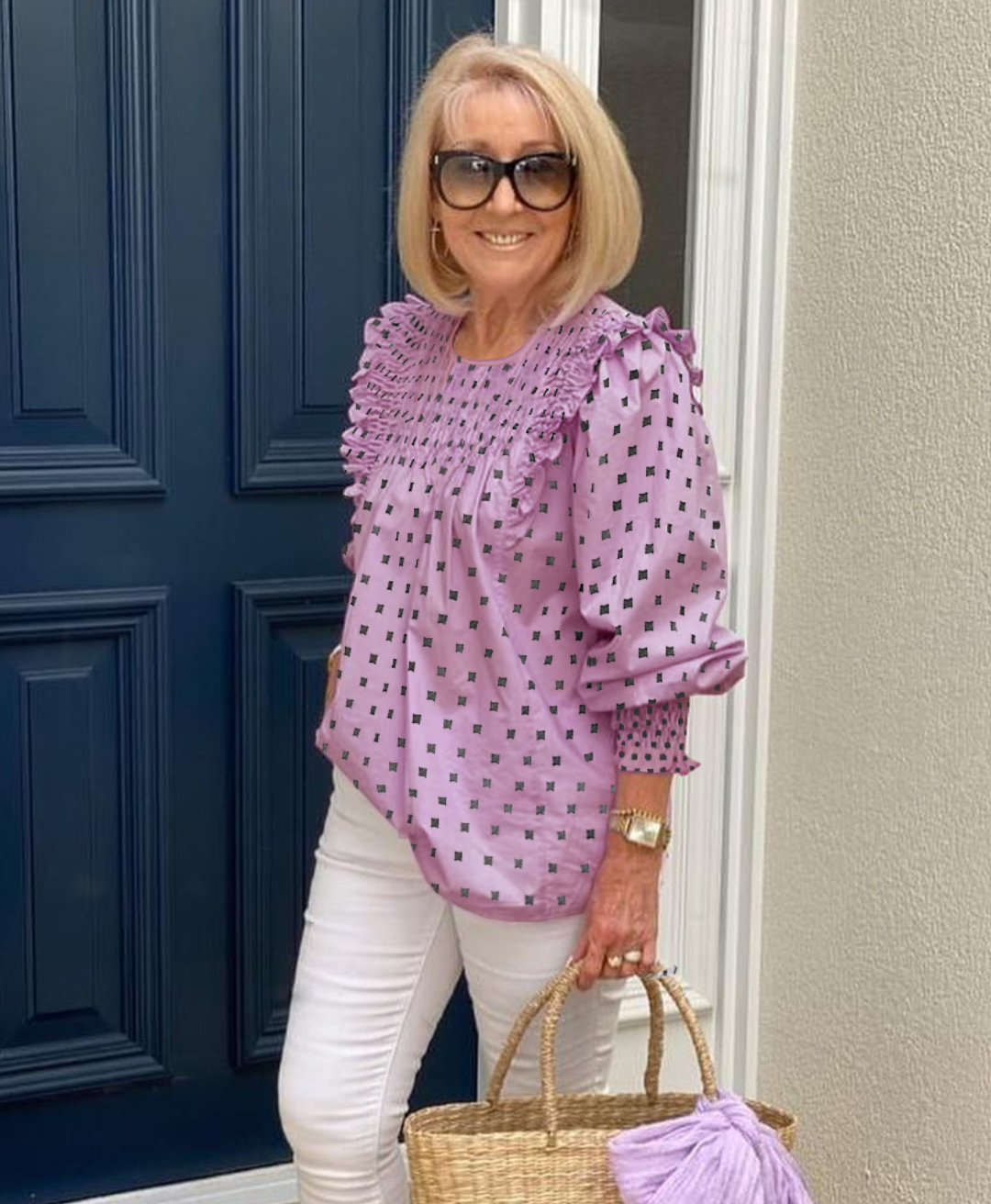 Lantern sleeve polka dot top For Older Women & Senior Ladies Over 50